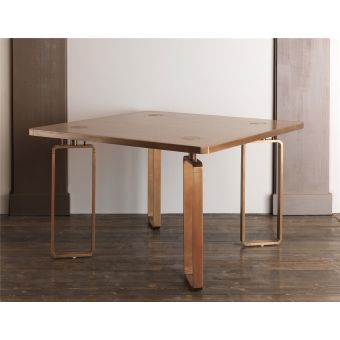 Dining Table in Brass with Wood Top HF2076TA Domino by Officina Ciani