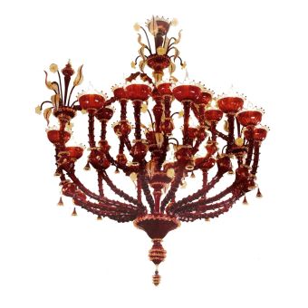 Italian Luxury Lighting / Chandeliers / Venetian Glass Red 20-Light V7410 020