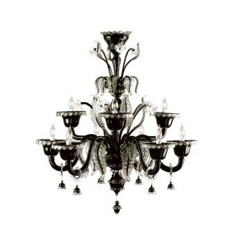 Italian Luxury Lighting / Chandeliers / Venetian Glass Black and White 9-Light V7413 009