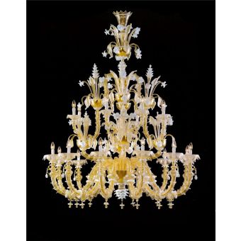 Italian Luxury Lighting / Chandeliers / Venetian Glass Gold And White 20-Light V8009 020