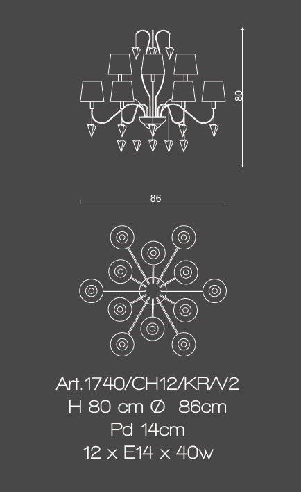 Il Paralume Marina / Chandelier 12 Lights In Brass / 1740/CH12/KR/V2