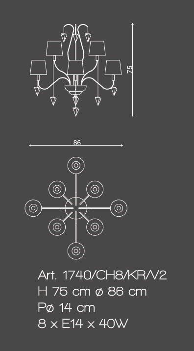 Il Paralume Marina / Chandelier 8 Lights In Polished Brass / 1740/CH8/KR/V2