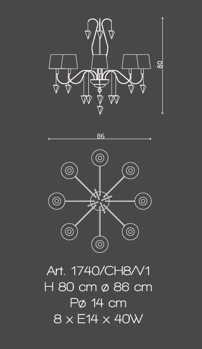 Il Paralume Marina / Chandelier 8 Lights In Brass / 1740/CH8/V1