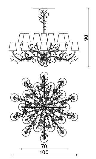 Il Paralume Marina / Elegant Chandelier with Decorative Leaves In Transparent Glass / 2171/CH20