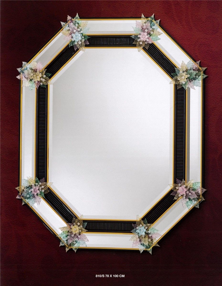 Italian Luxury Lighting / Wall Mirrors / Venetian Murano Glass Adorned With Flowers 810S