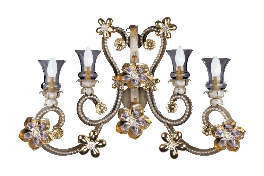 Mechini / Wall Lights / Bohemian Pearl Banding & White Porcelain Flowers A287/4