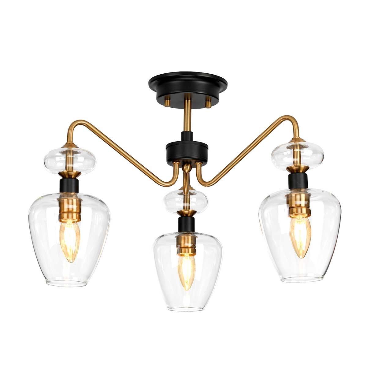 Elstead Lighting / Ceiling Lights / Armand 3 Light Semi-Flush - Aged Brass Plated & Charcoal Black Paint