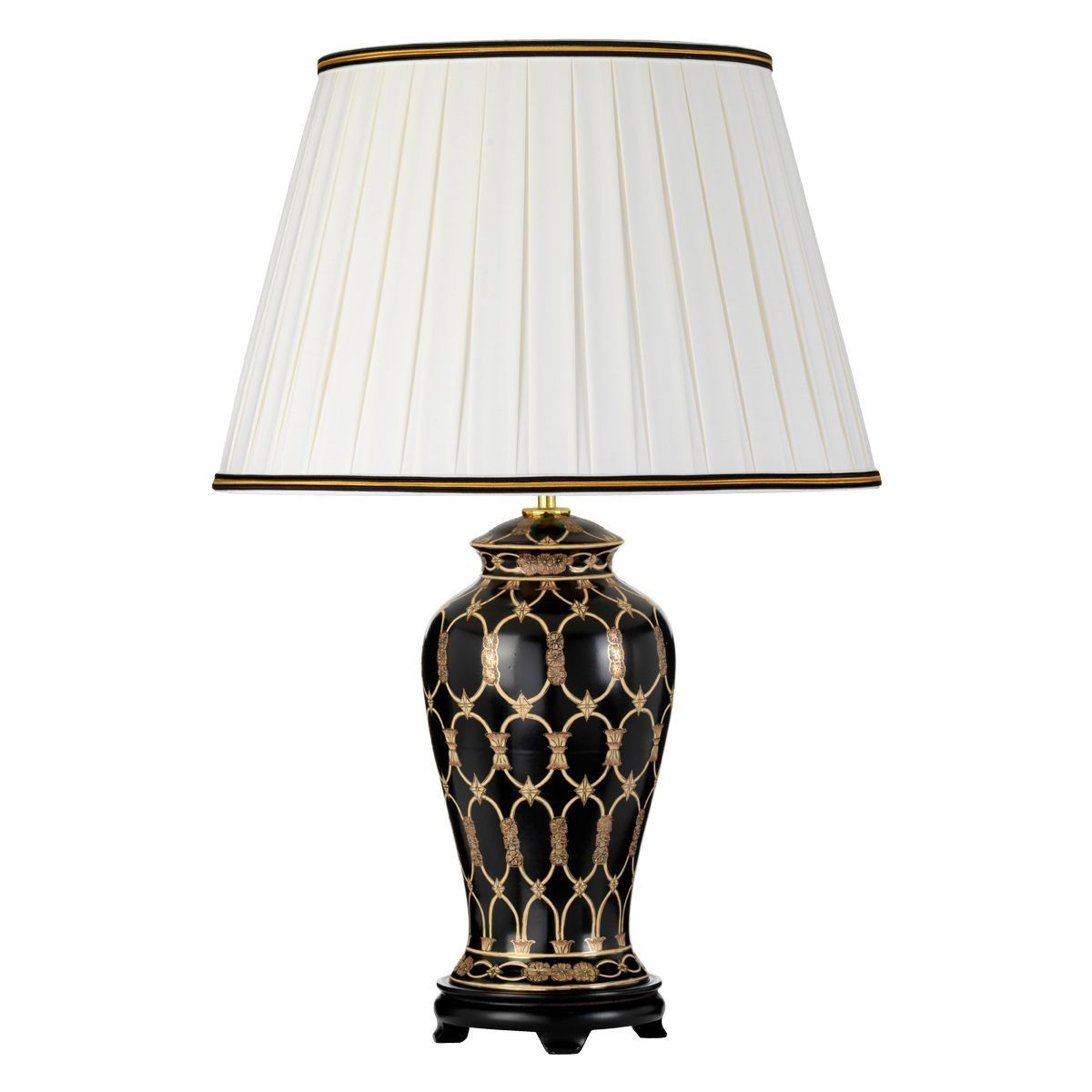 Elstead Lighting / Table Lamps / Taipei 1 with Ivory with Black and Gold Trim Shade