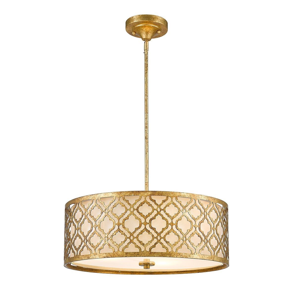 Elstead Lighting / Pendant Lights / Arabella 3 Light Duo-Mount Large Pendant - Distressed Gold, Ivory Shade