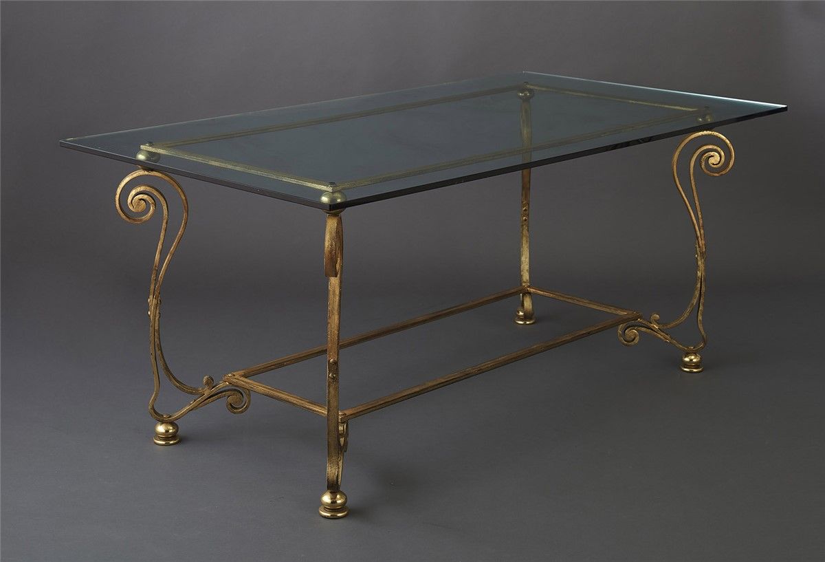 Wrought Iron Dining Table with Glass Top HF2030TA Papiro by Officina Ciani