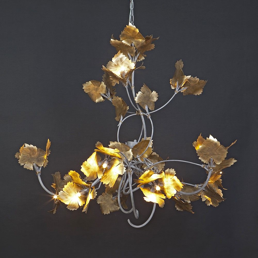 Officina Ciani / Chandeliers / Hammered Iron with Leaves HL1073CH-15 Raspo