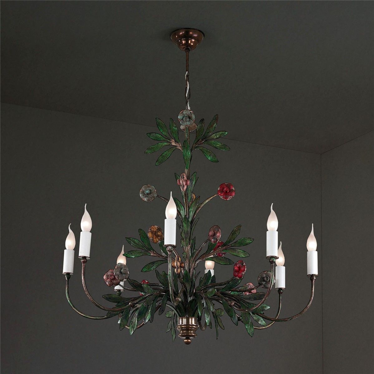 Officina Ciani / Chandeliers / in Hammered Iron with Flowers HL1077CH-8 Vaso fiorito