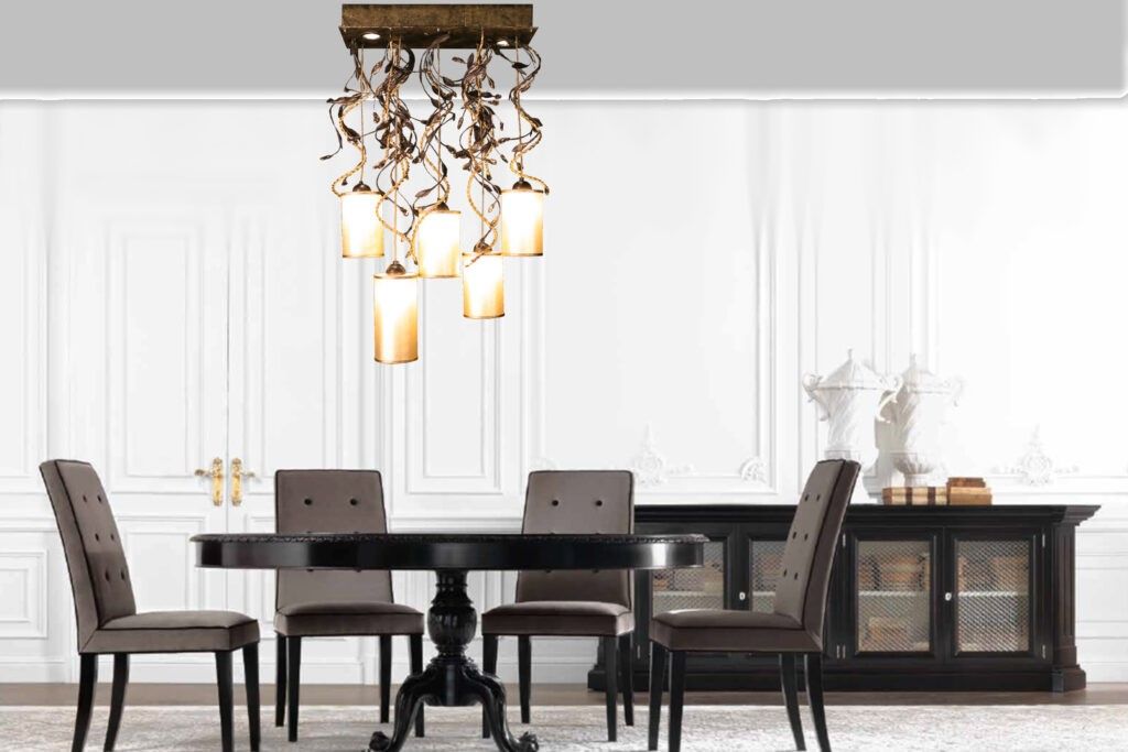 Mechini / Chandeliers / Clear Bohemian Crystal and Lamp Shades L-Braid-R/5+2 Gold