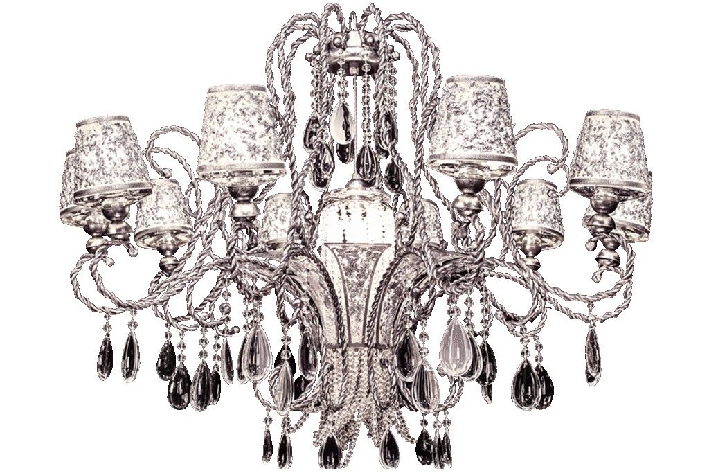 Mechini / Chandeliers / Wrought Iron with Crystal and Silver Lampshade L-CORDA 5