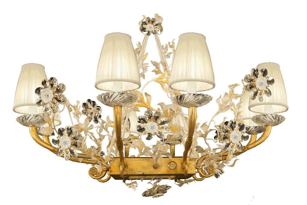 Mechini / Chandeliers / Bohemian Crystal and Porcelain & Silk Lampshades L313/8