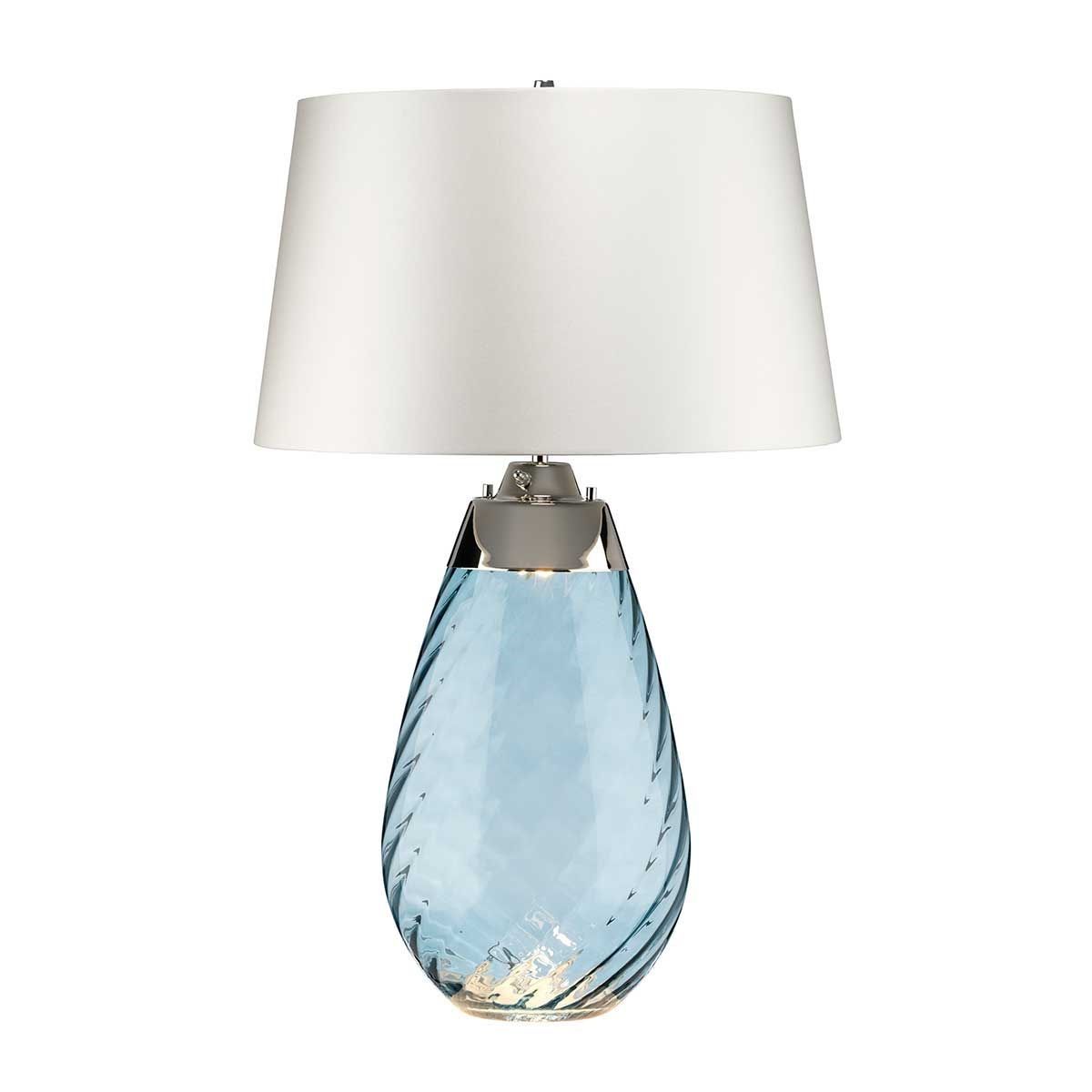 Elstead Lighting / Portable & Desk Lamps / Lena 2 Light Large Blue Table Lamp with Off-white Shade - Blue-tinted Glass / Off-White Shade