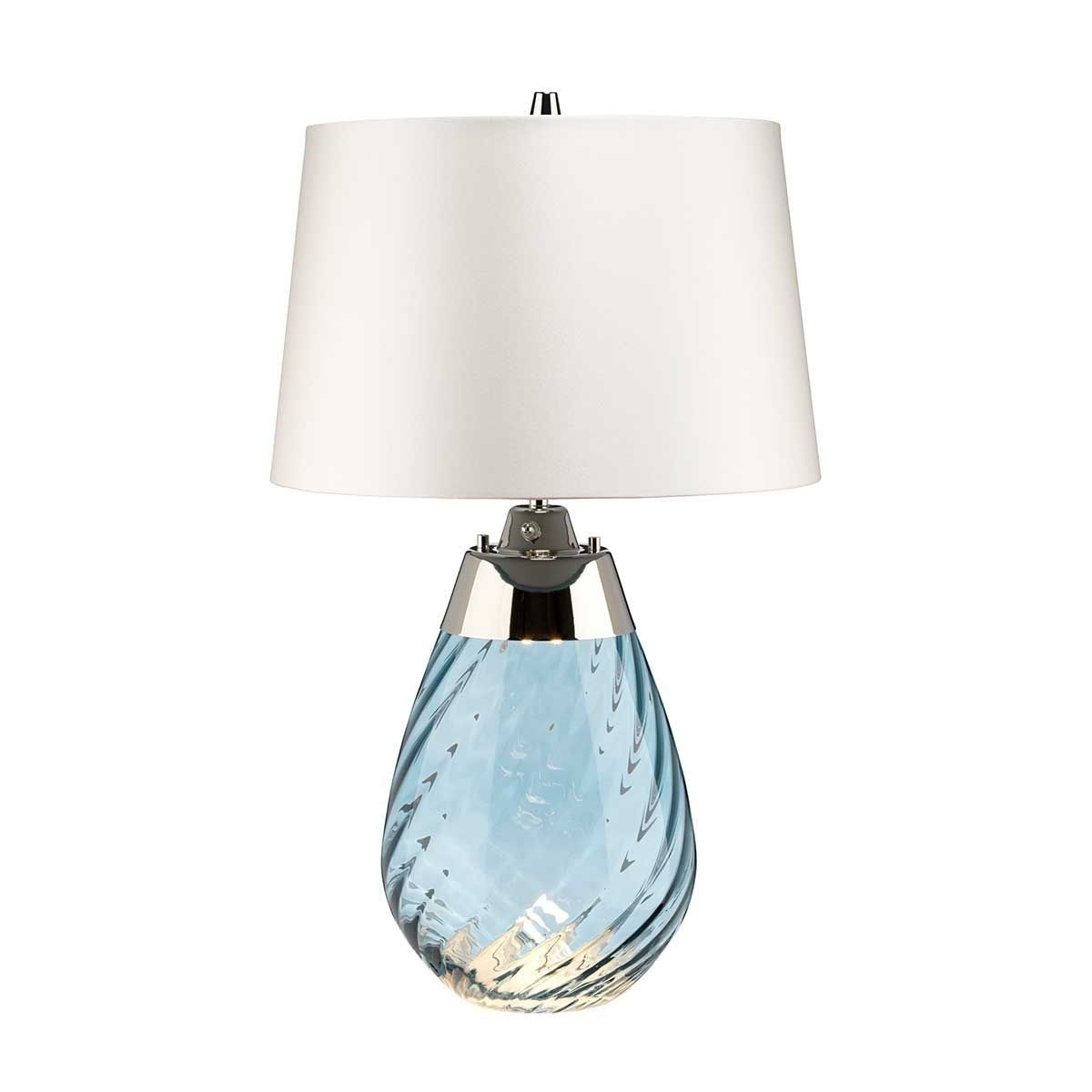 Elstead Lighting / Table Lamps / Lena Small Blue-tinted Glass & Off-White Shade