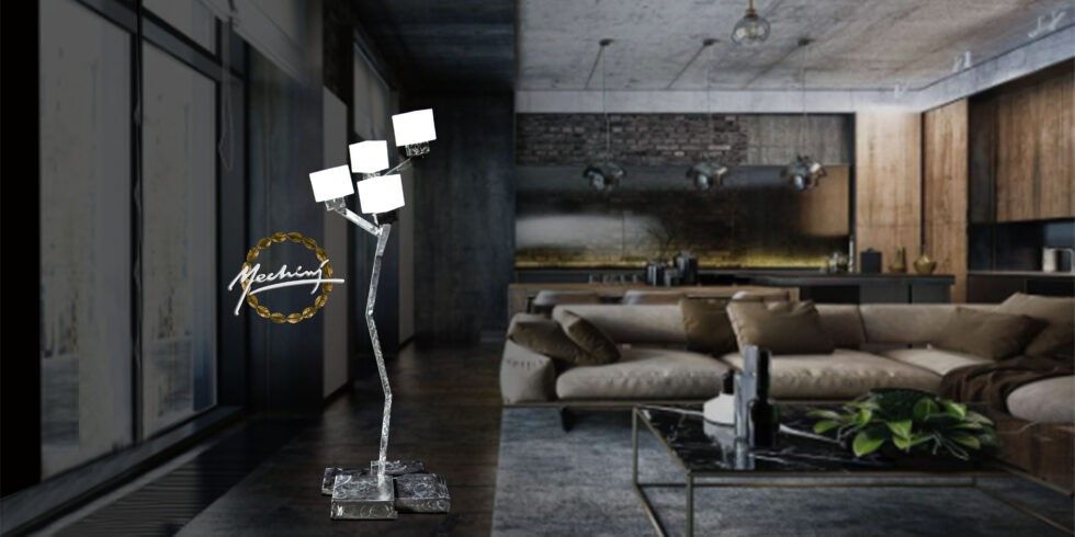 Mechini / Floor Lamps / White Glass Lampshade PT-CUBE/4