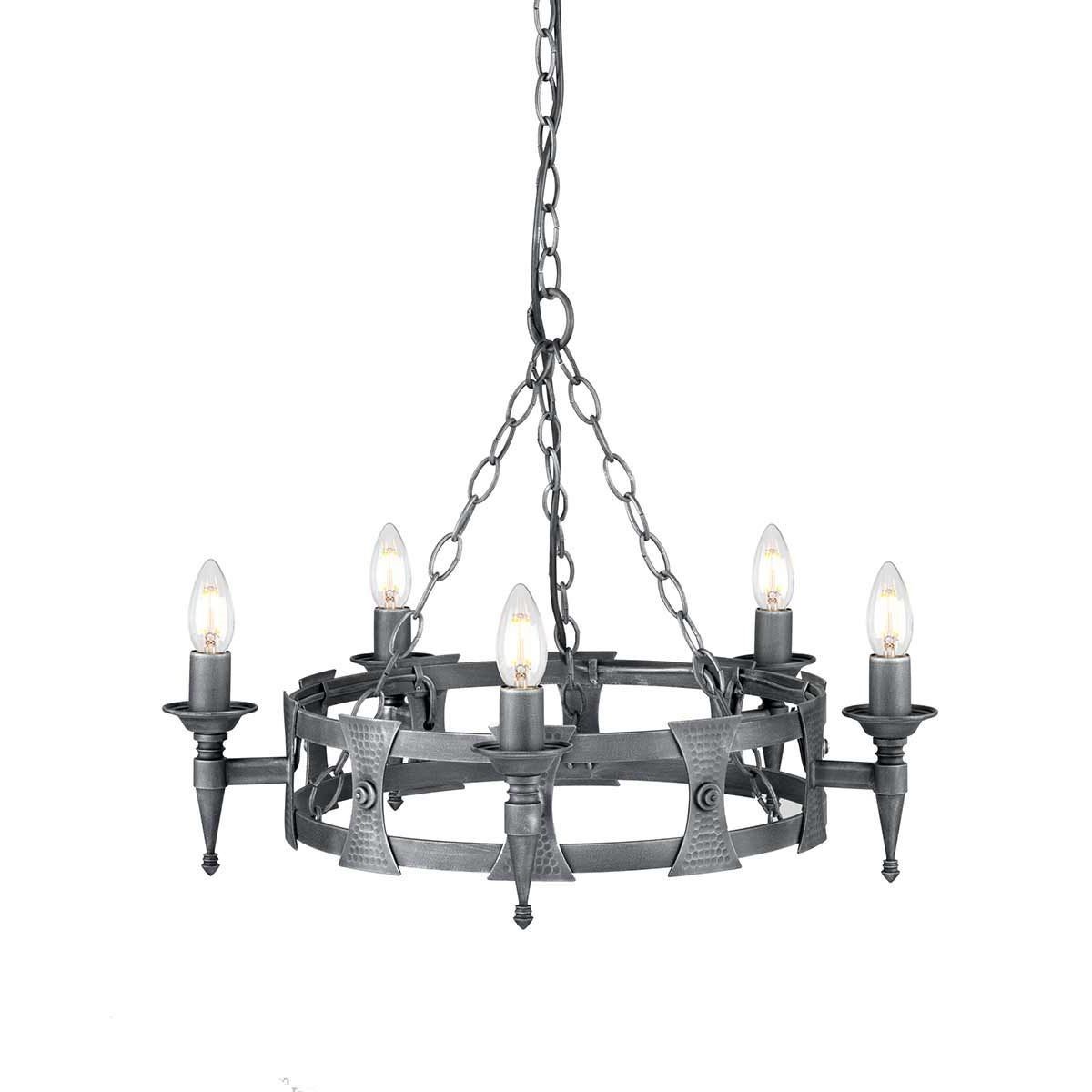 Elstead Lighting / Chandeliers / Saxon 5 Black & Silver Patina