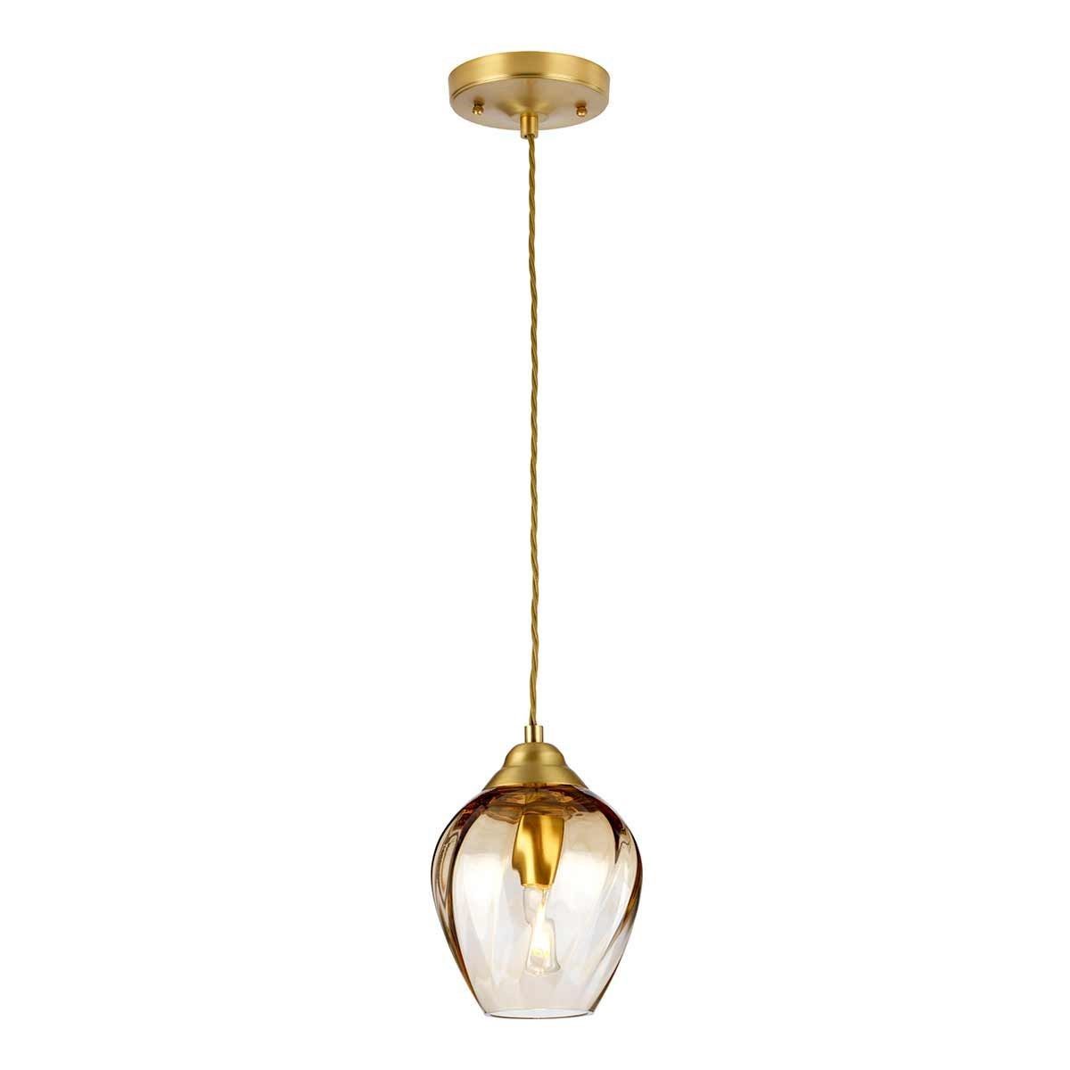 Elstead Lighting / Pendant Lights / Tiber Brushed Brass & Amber Glass