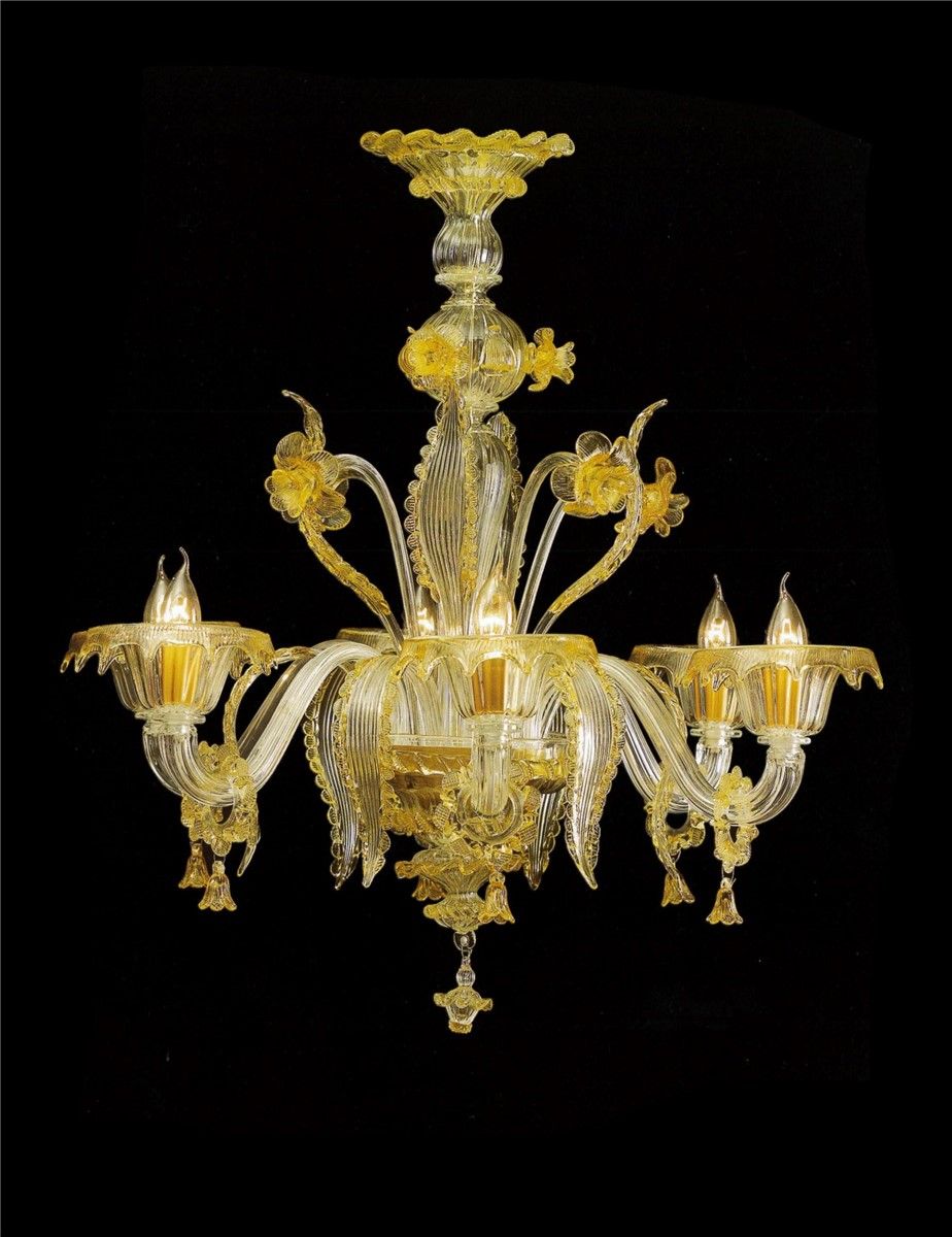 Italian Luxury Lighting / Chandeliers / Venetian Glass Amber 6-Light V6823 006