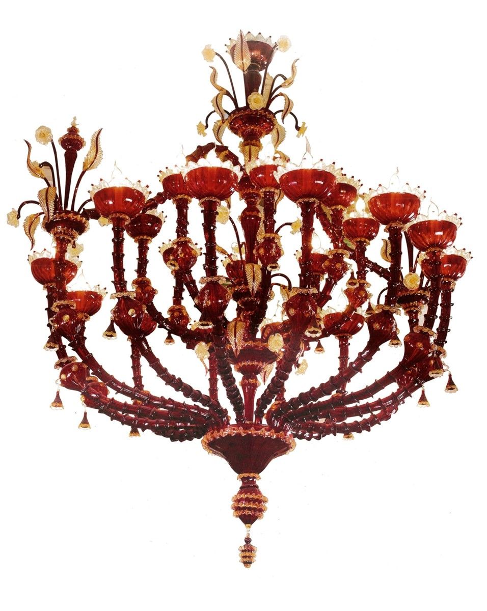 Italian Luxury Lighting / Chandeliers / Venetian Glass Red 20-Light V7410 020