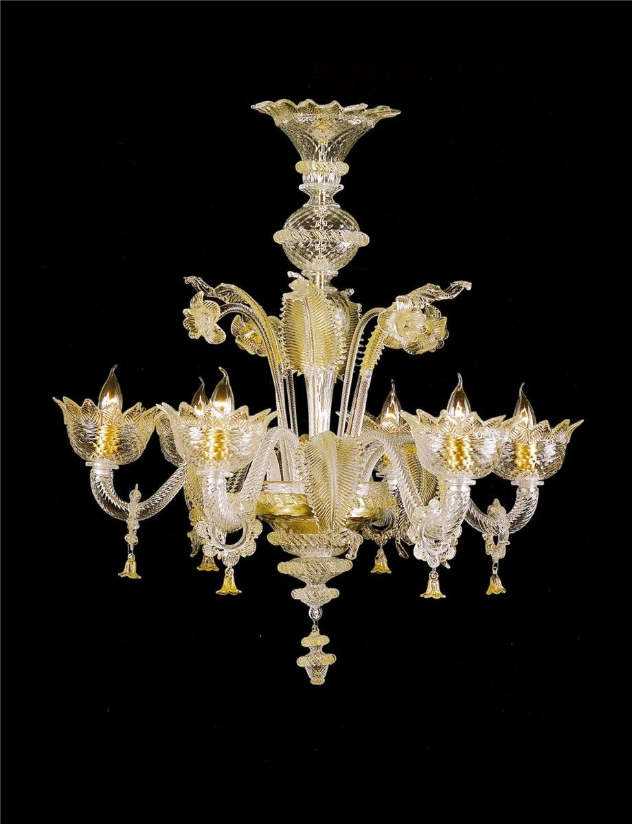 Italian Luxury Lighting / Chandeliers / Venetian Glass Amber 6-Light V7467 006