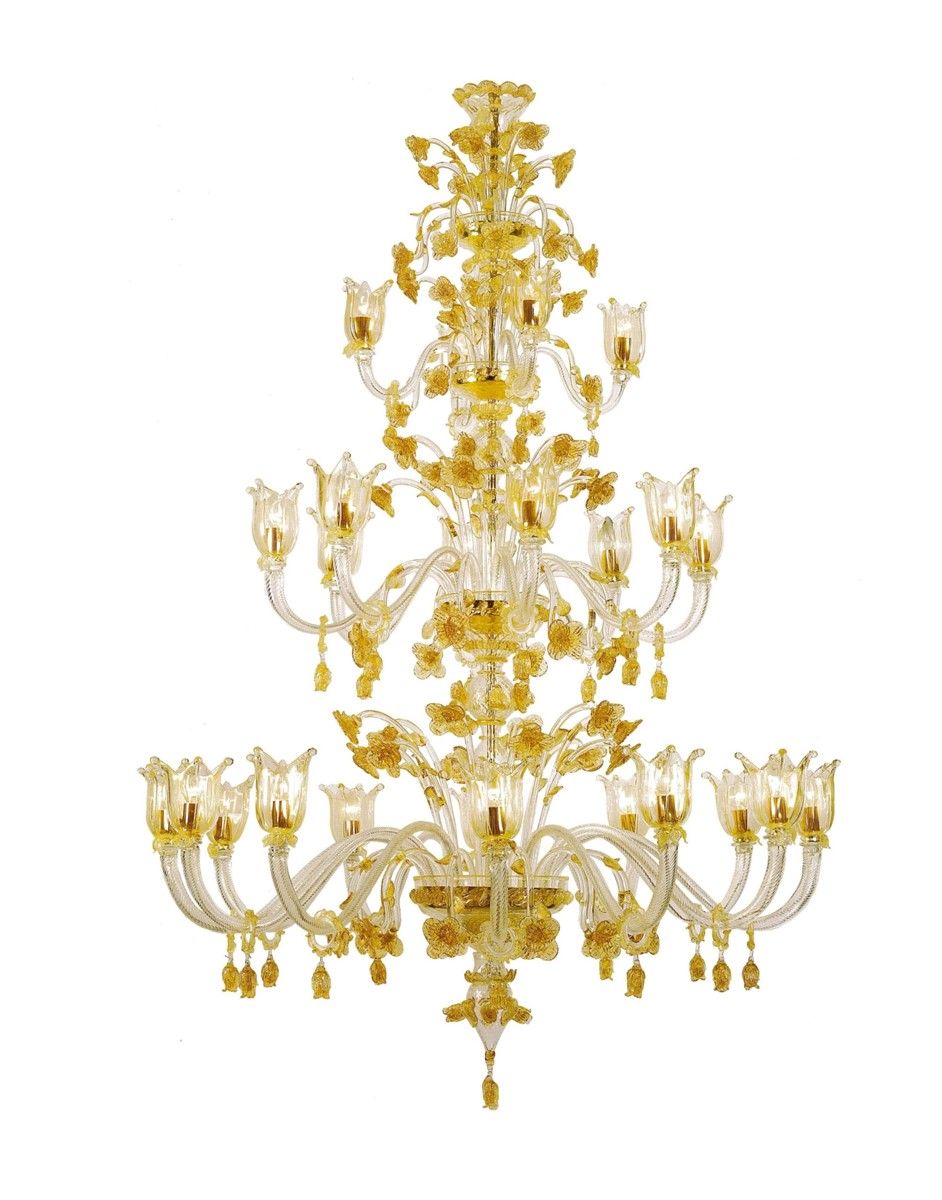 Italian Luxury Lighting / Chandeliers / Venetian Glass Gold and White 24-Light V7932 024