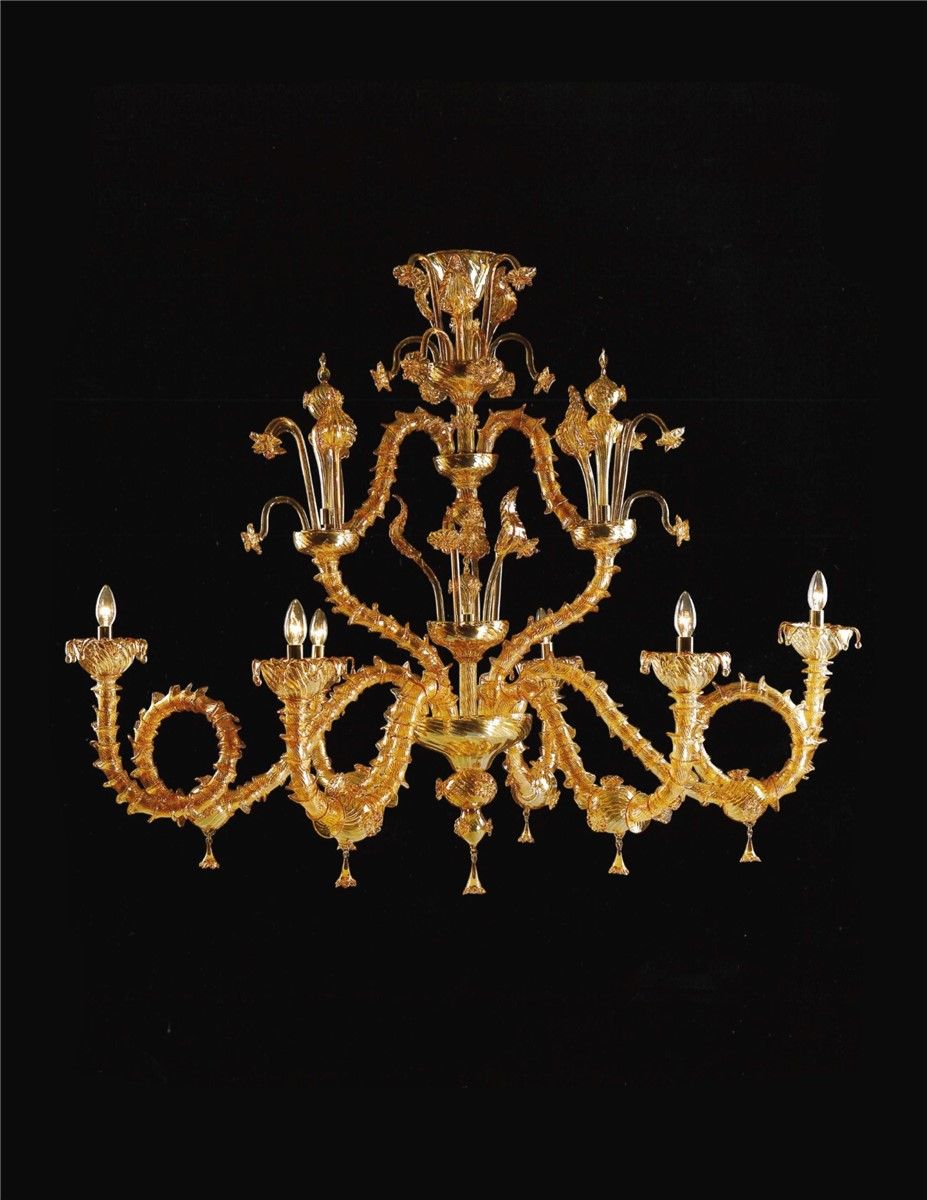 Italian Luxury Lighting / Chandeliers / Venetian Glass Amber 6-Light V7960 006