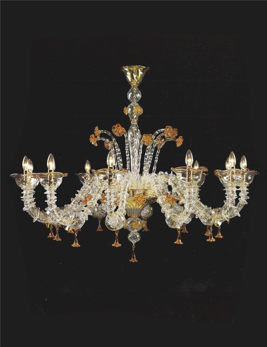 Italian Luxury Lighting / Chandeliers / Venetian Glass Amber 12-Light V7982 012