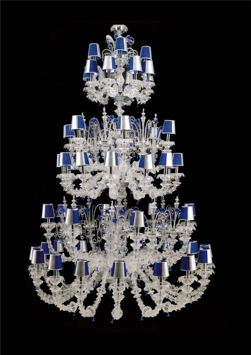 Italian Luxury Lighting / Chandeliers / Venetian Glass White and Blue 54-Light V8047 054
