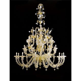 Italian Luxury Lighting / Chandeliers / Venetian Glass White And Gold 28-Light V8045 028