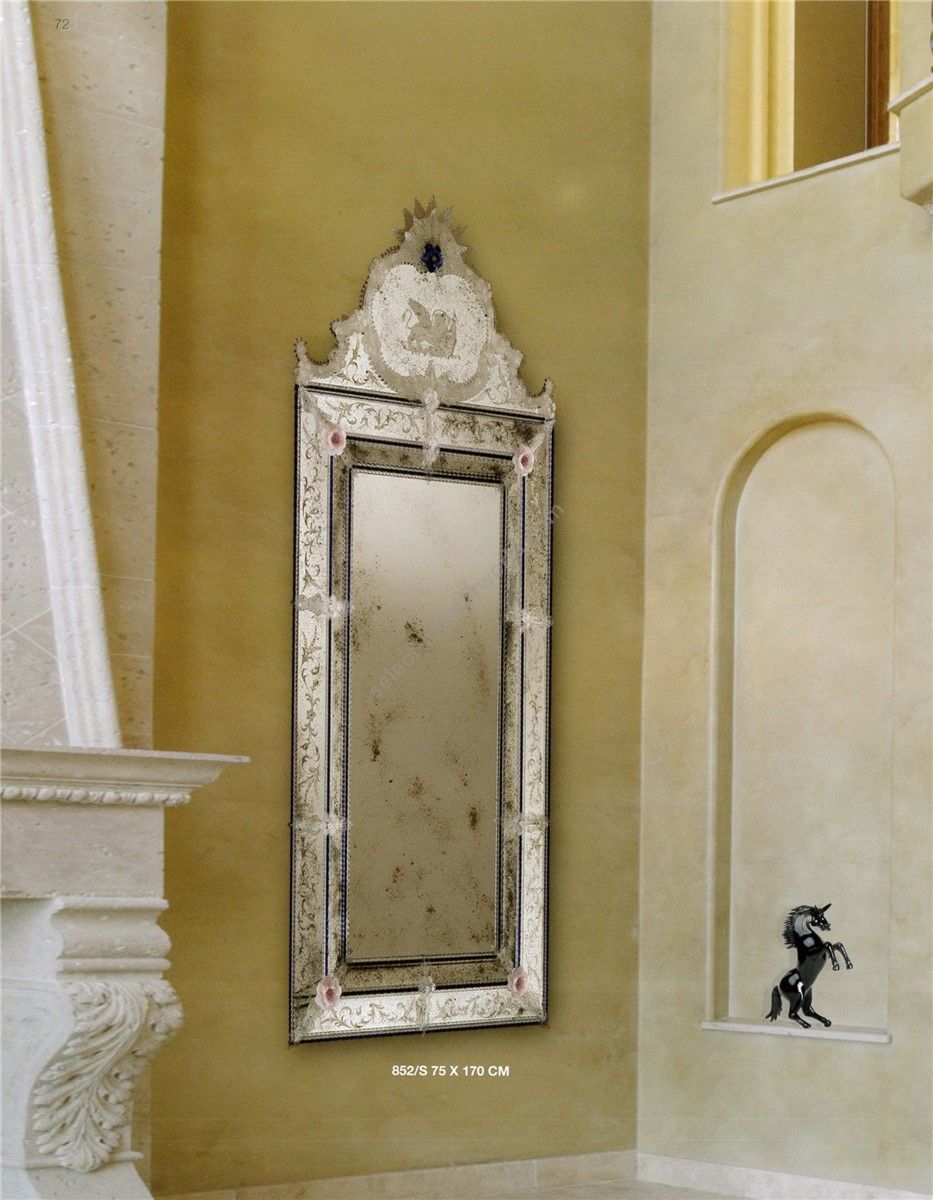Italian Luxury Lighting / Wall Mirrors / Venetian Mirror Glass With Floral Decoration 852S