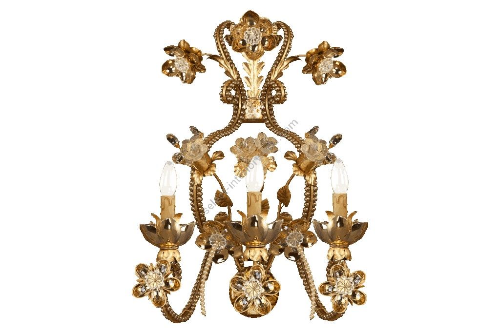 Mechini / Wall Lights / Murano Glass Clear Pearl Banding and Porcelain A270/3