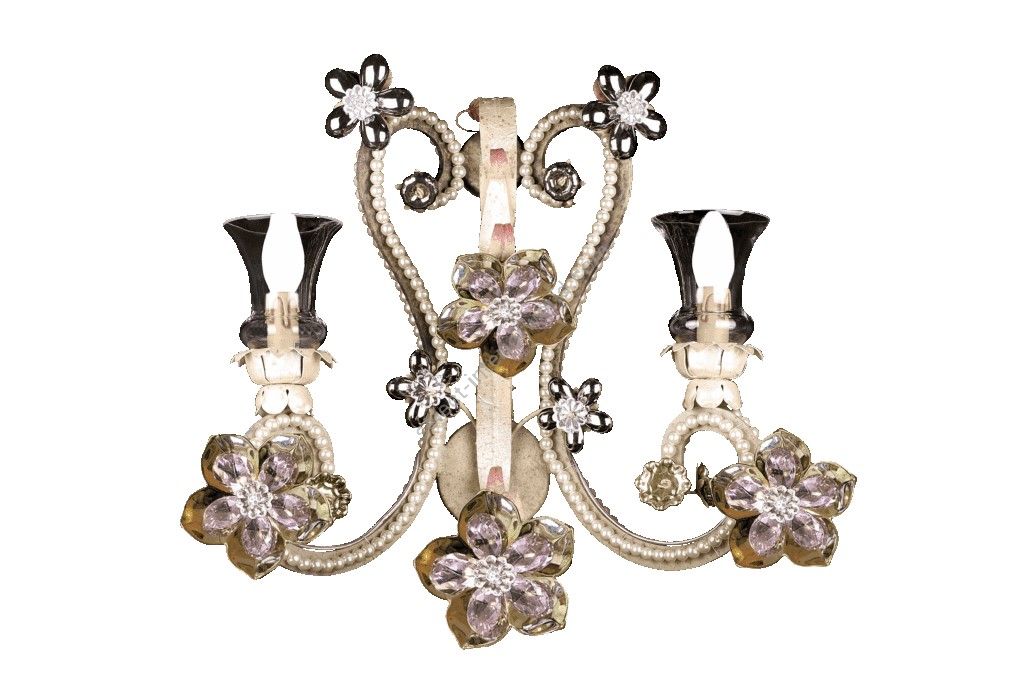 Mechini / Wall Lights / Bohemian Pearl Banding & Colored Porcelain Flowers A287/2