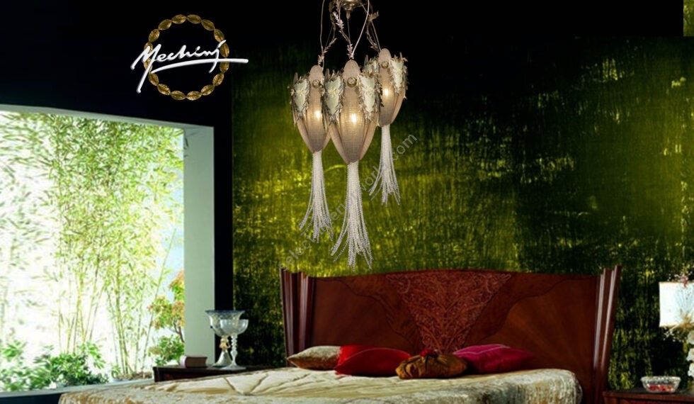 Mechini / Chandeliers / Clear Bohemian and Fabric Lampshade L-SCUDO/3 Brown