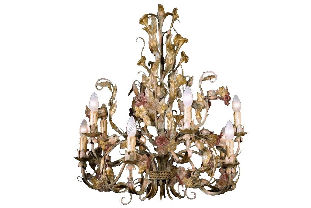 Mechini / Ceiling Lights / Wrought Iron with Murano Glass 10 Lights L186/10