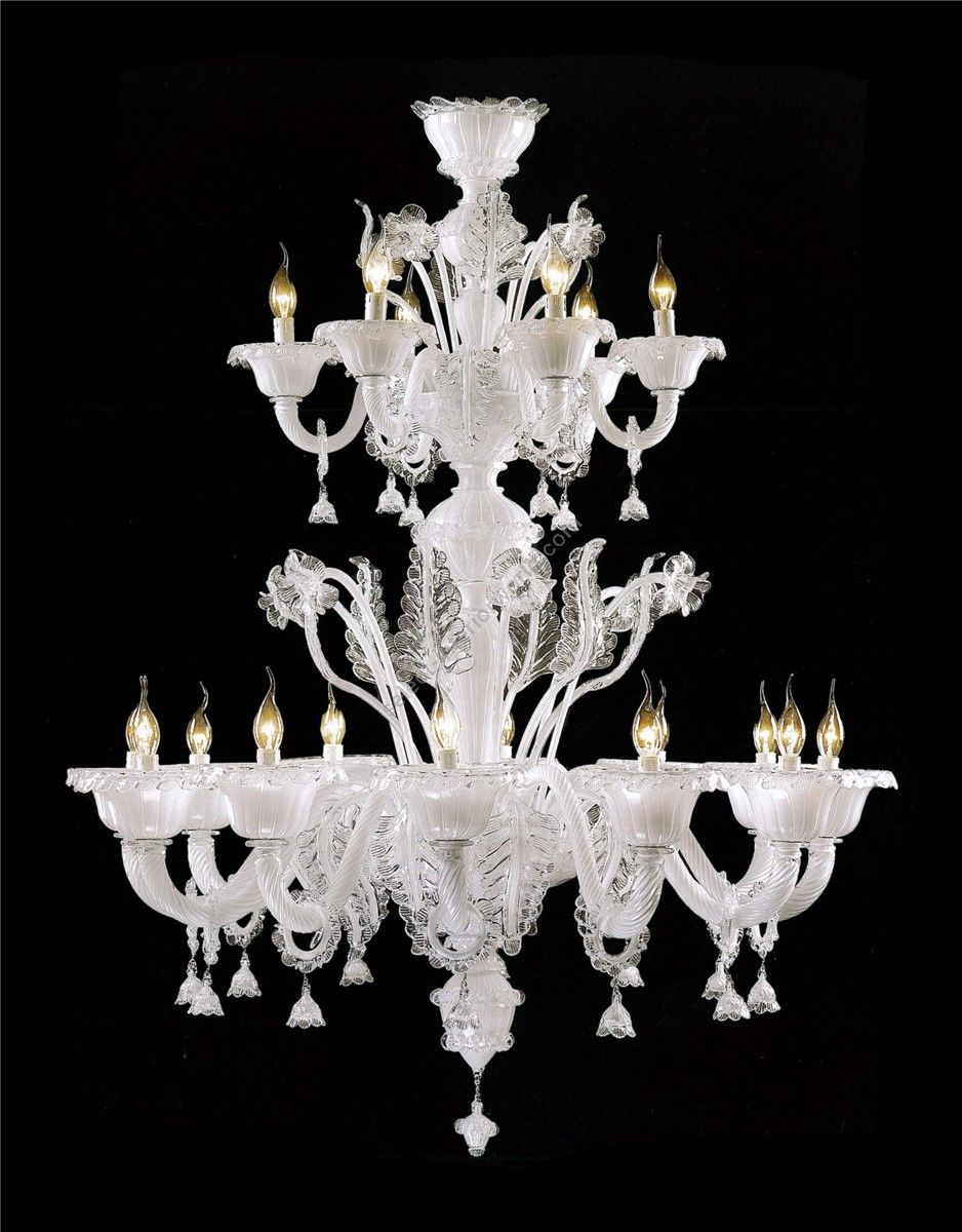 Italian Luxury Lighting / Chandeliers / Venetian Glass White 18-Light V7413 008