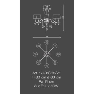 Il Paralume Marina / Chandelier 8 Lights In Brass / 1740/CH8/V1