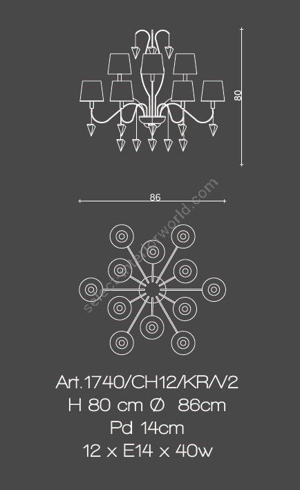 Il Paralume Marina / Chandelier 12 Lights In Brass / 1740/CH12/KR/V2