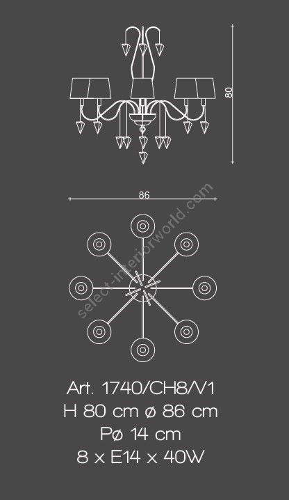 Il Paralume Marina / Chandelier 8 Lights In Brass / 1740/CH8/V1