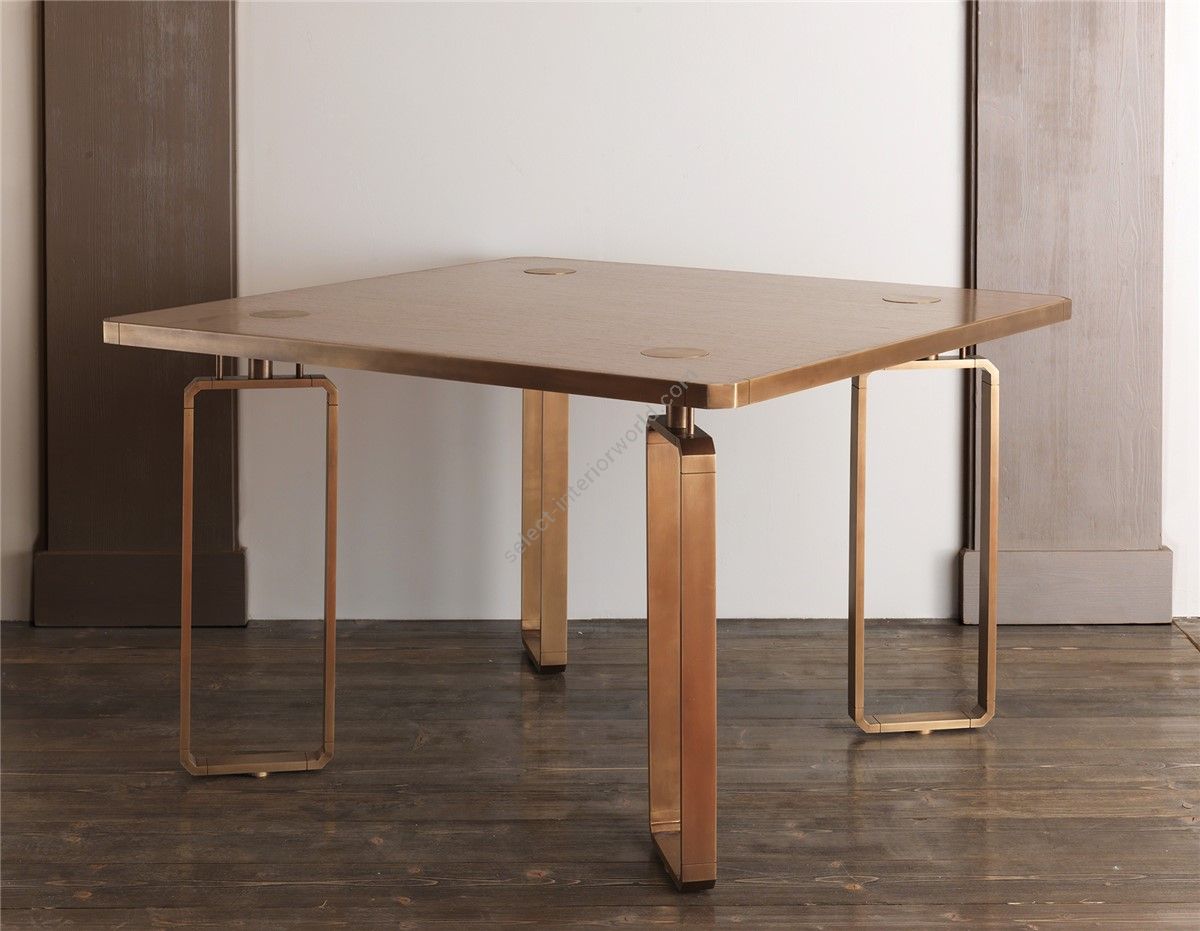 Dining Table in Brass with Wood Top HF2076TA Domino by Officina Ciani