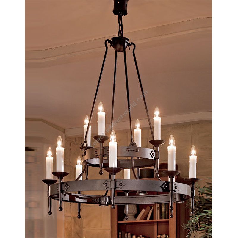 Wrought Iron Chandelier Medieval Design Two-Tier 12-Light