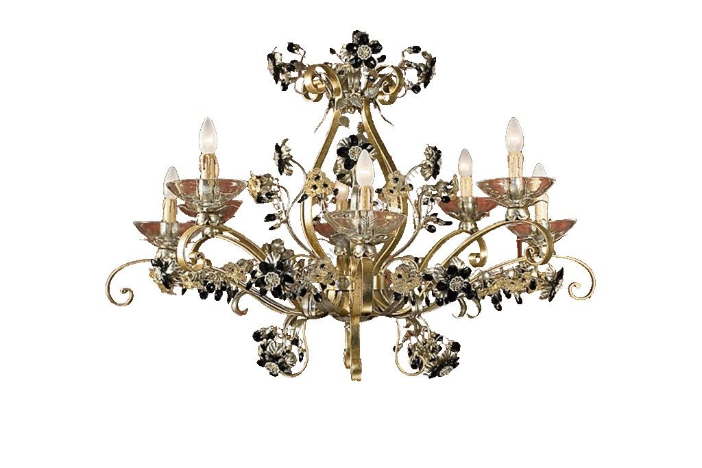 Mechini / Chandeliers / Coloured Bohemian Crystal and Murano Glass L264/8 Gold