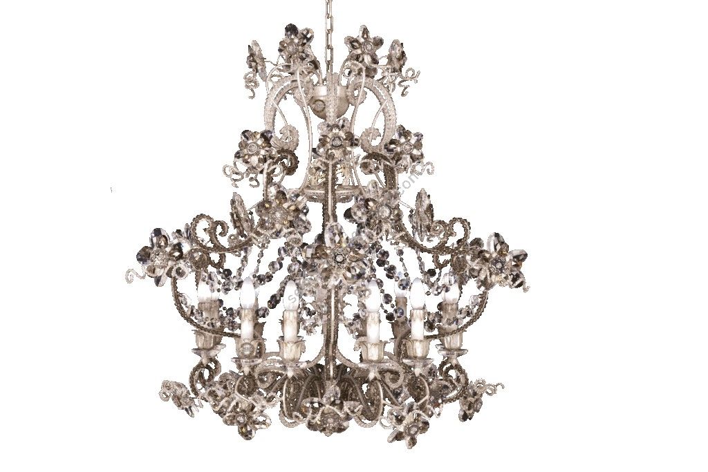 Mechini / Chandeliers / Porcelain & Clear and Coloured Pearl Banding L288/13 Fume