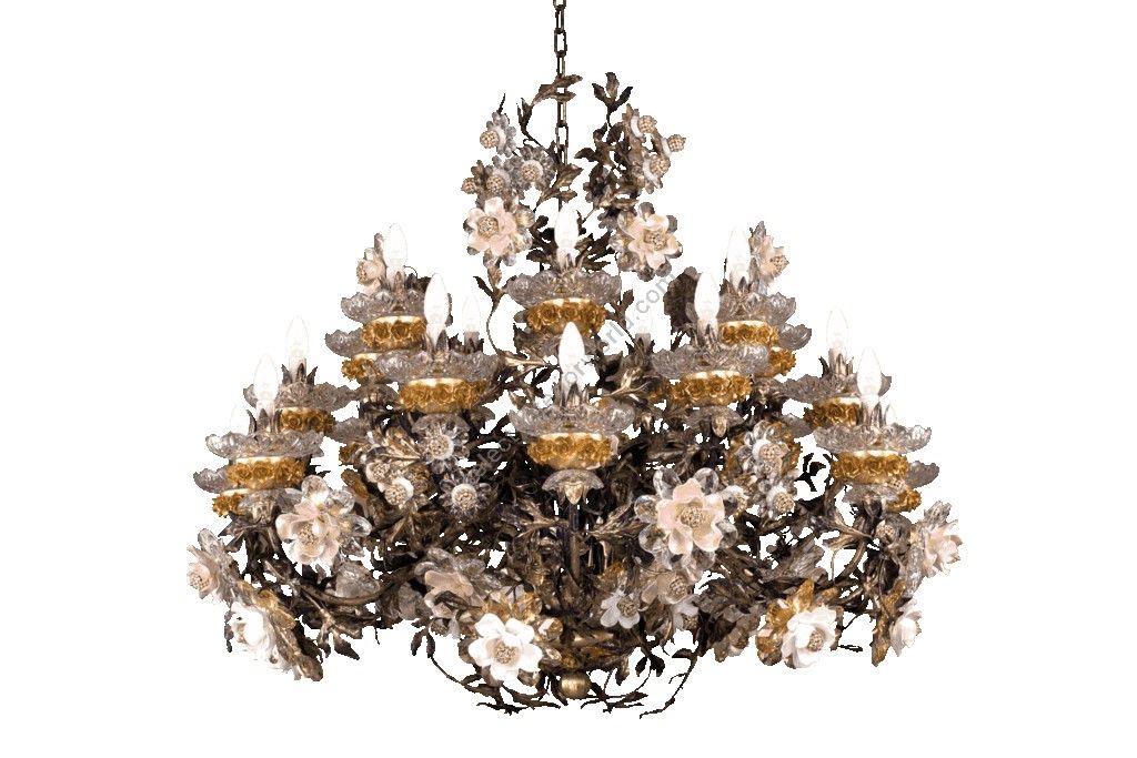 Mechini / Chandeliers / Clear Bohemian Crystal and Biscuit Ceramic L299/21 Gold