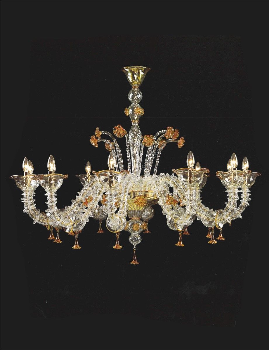 Italian Luxury Lighting / Chandeliers / Venetian Glass Amber 12-Light V7982 012