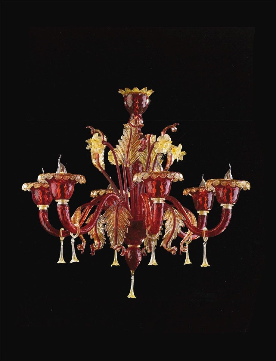 Italian Luxury Lighting / Chandeliers / Venetian Glass Red And Gold 6-Light V7991 006
