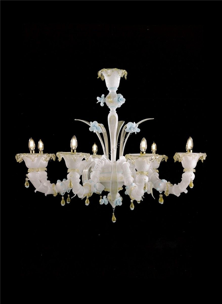 Italian Luxury Lighting / Chandeliers / Venetian Glass White 8-Light V8040 008