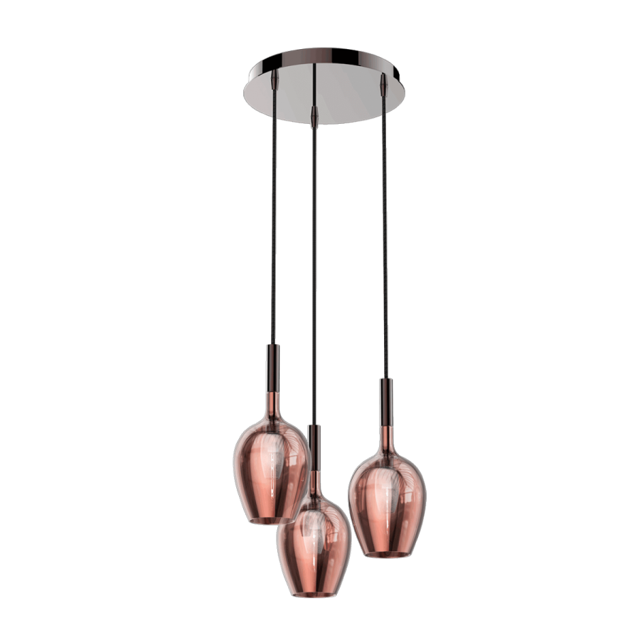 Pendant lamp / Iron Grey finish / Shiny pink gold coating glass colour / 3 lights